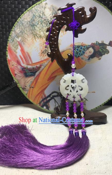 Traditional Chinese Hanfu Jade Carving Phoenix Waist Accessories Palace Purple Tassel Pendant Ancient Swordsman Brooch