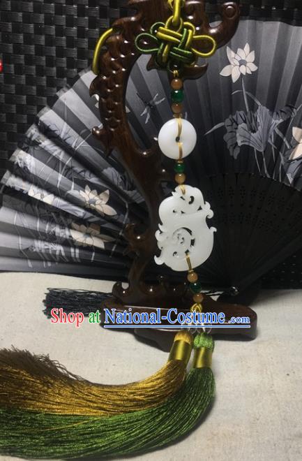 Traditional Chinese Hanfu White Jade Carving Dragon Waist Accessories Palace Tassel Pendant Ancient Swordsman Brooch