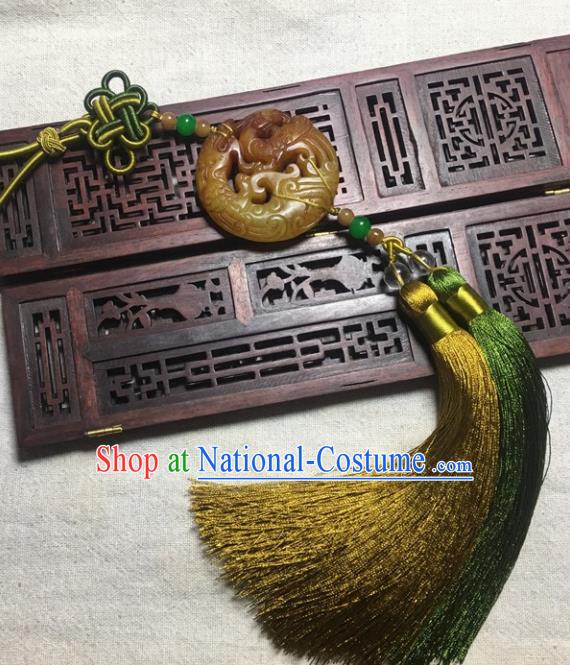 Traditional Chinese Hanfu Yellow Jade Carving Dragon Waist Accessories Palace Tassel Pendant Ancient Swordsman Brooch