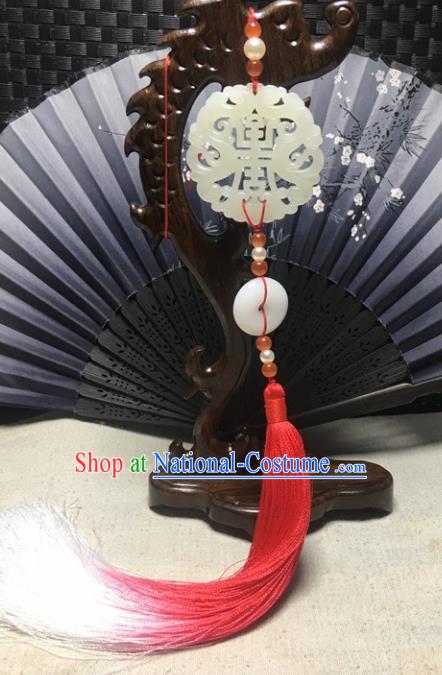 Traditional Chinese Hanfu Jade Carving Dragon Waist Accessories Palace Red Tassel Pendant Ancient Swordsman Brooch