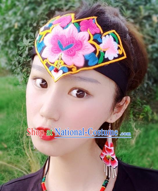 Chinese Traditional Ethnic Embroidered Peony Headband National Handmade Hair Clasp for Women