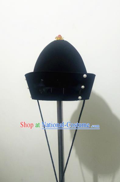 Chinese Traditional Handmade Ming Dynasty Emperor Black Hat Ancient Drama Bridegroom Headwear for Men