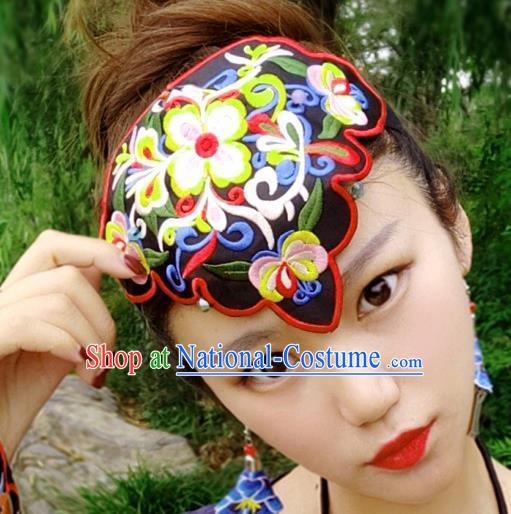 Chinese Traditional Ethnic Embroidered Flowers Headband National Handmade Hair Clasp for Women