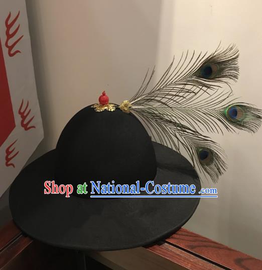 Chinese Traditional Handmade Ming Dynasty Imperial Guards Black Hat Ancient Drama Blades Headwear for Men