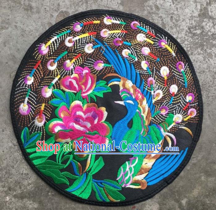 Chinese Traditional Embroidery Cloth Accessories National Embroidered Peacock Peony Dress Patch