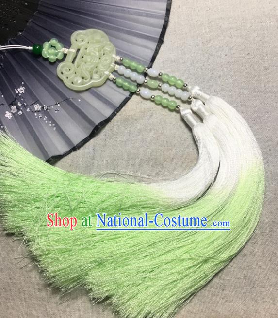 Traditional Chinese Hanfu Jade Carving Bat Waist Accessories Palace Green Tassel Pendant Ancient Swordsman Brooch