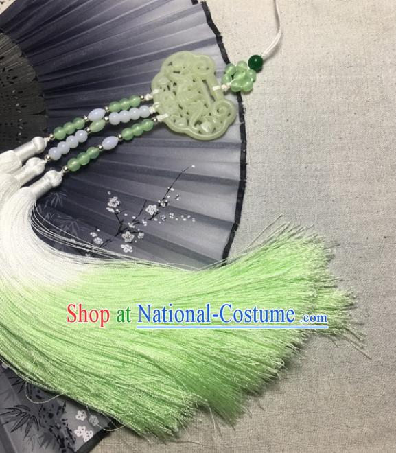 Traditional Chinese Hanfu Jade Carving Bat Waist Accessories Palace Green Tassel Pendant Ancient Swordsman Brooch