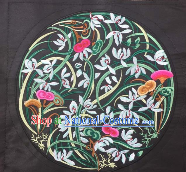 Chinese Traditional Embroidery Cloth Accessories National Embroidered Orchid Black Dress Patch