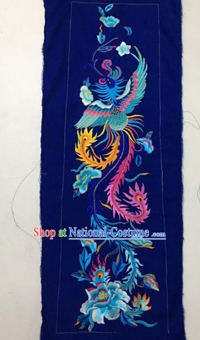 Chinese Traditional Embroidery Cloth Accessories National Embroidered Phoenix Peony Royalblue Dress Patch