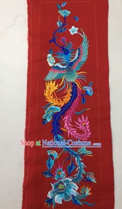 Chinese Traditional Embroidery Cloth Accessories National Embroidered Phoenix Peony Red Dress Patch