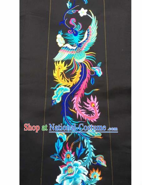 Chinese Traditional Embroidery Cloth Accessories National Embroidered Phoenix Peony Black Dress Patch