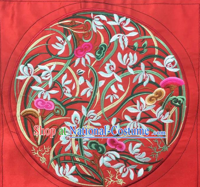 Chinese Traditional Embroidery Cloth Accessories National Embroidered Orchid Red Dress Patch