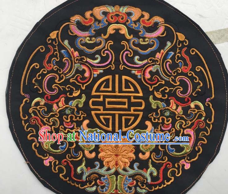 Chinese Traditional Embroidery Cloth Accessories National Embroidered Lotus Black Dress Patch