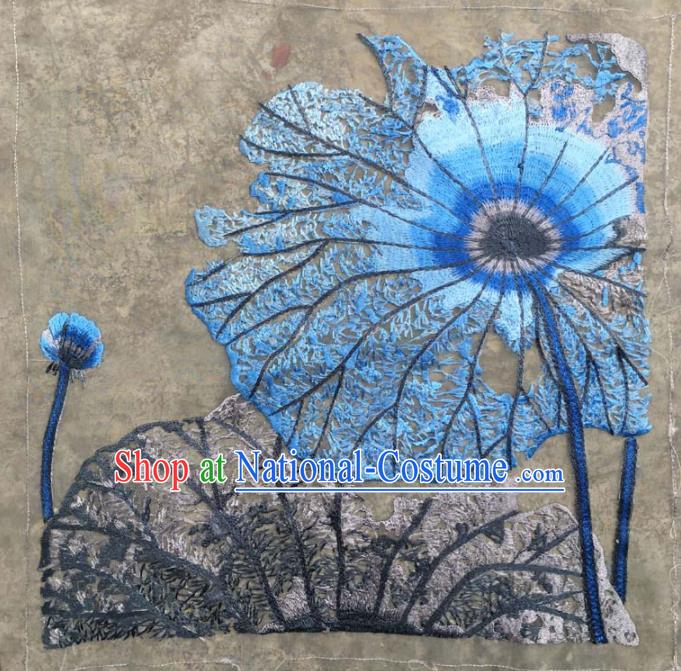 Chinese Traditional Embroidery Cloth Accessories National Embroidered Blue Lotus Dress Patch