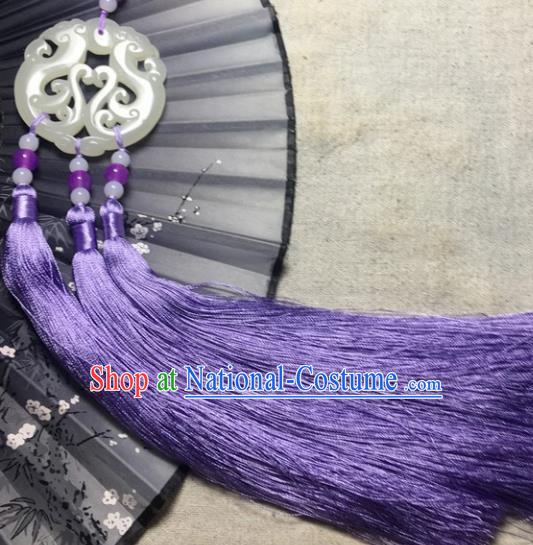 Traditional Chinese Hanfu Jade Carving Dragon Waist Accessories Palace Purple Tassel Pendant Ancient Swordsman Brooch