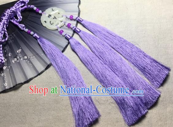 Traditional Chinese Hanfu Jade Carving Dragon Waist Accessories Palace Purple Tassel Pendant Ancient Swordsman Brooch