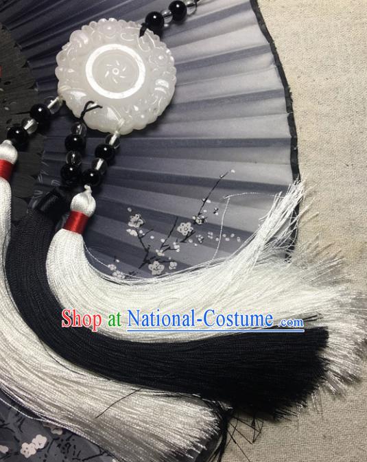 Traditional Chinese Hanfu White Jade Carving Waist Accessories Palace Tassel Pendant Ancient Swordsman Brooch