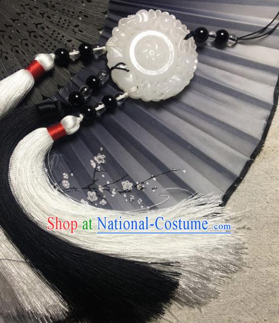 Traditional Chinese Hanfu White Jade Carving Waist Accessories Palace Tassel Pendant Ancient Swordsman Brooch