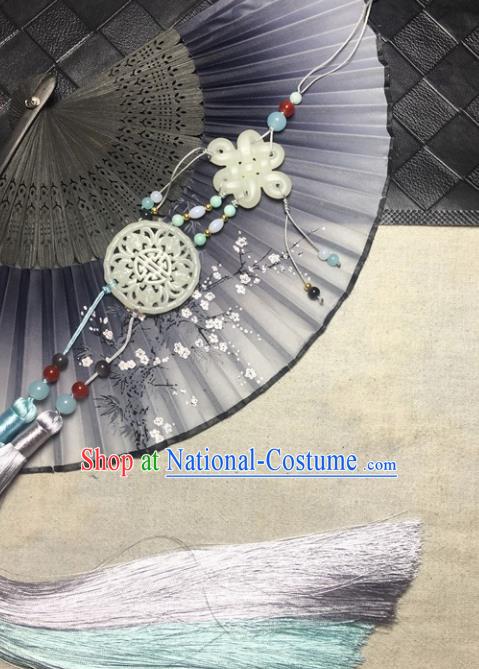 Traditional Chinese Hanfu White Jade Carving Lucky Bat Waist Accessories Palace Tassel Pendant Ancient Swordsman Brooch