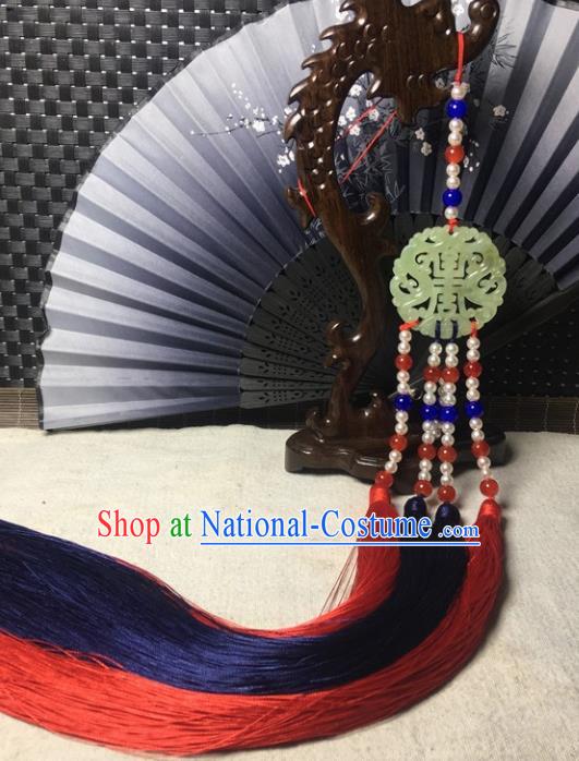 Traditional Chinese Hanfu Jade Carving Waist Accessories Palace Pearls Tassel Pendant Ancient Swordsman Brooch