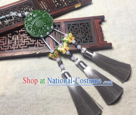 Traditional Chinese Hanfu Jade Carving Mandarin Duck Waist Accessories Palace Tassel Pendant Ancient Swordsman Brooch