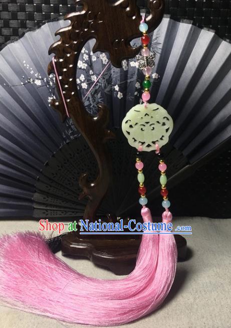 Traditional Chinese Hanfu Jade Carving Bat Waist Accessories Palace Pink Tassel Pendant Ancient Swordsman Brooch