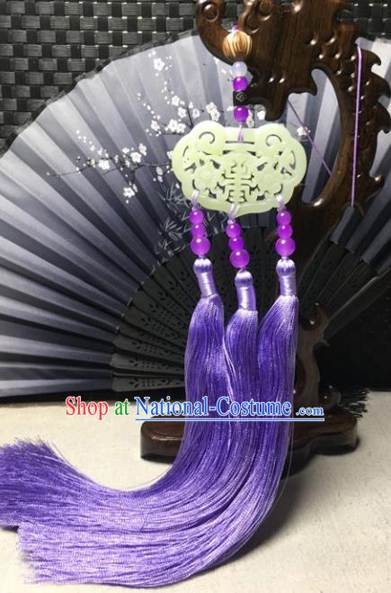 Traditional Chinese Hanfu Jade Carving Plum Lock Waist Accessories Palace Purple Tassel Pendant Ancient Swordsman Brooch