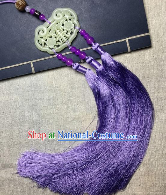 Traditional Chinese Hanfu Jade Carving Plum Lock Waist Accessories Palace Purple Tassel Pendant Ancient Swordsman Brooch