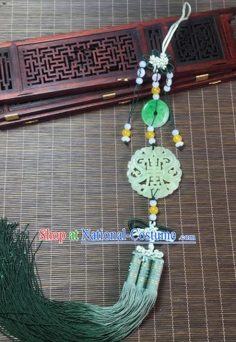 Traditional Chinese Hanfu Jade Carving Dragons Waist Accessories Palace Tassel Pendant Ancient Swordsman Brooch