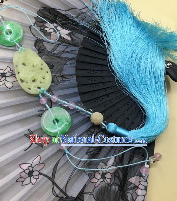 Traditional Chinese Hanfu Jade Carving Dragon Waist Accessories Palace Blue Tassel Pendant Ancient Swordsman Brooch