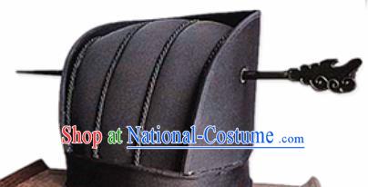 Chinese Traditional Handmade Qin Dynasty Minister Black Hat Ancient Drama Headwear for Men