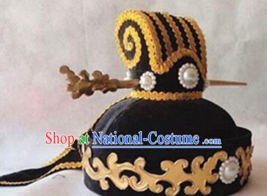 Chinese Traditional Handmade Qin Dynasty Minister Black Hat Ancient Drama Swordsman Headwear for Men