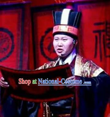 Chinese Traditional Handmade Qin Dynasty Prime Minister Black Hat Ancient Drama Chancellor Headwear for Men