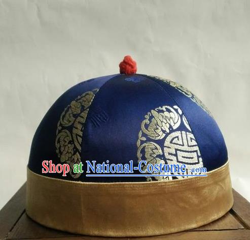 Chinese Traditional Handmade Qing Dynasty Prince Navy Hat Ancient Drama Nobility Childe Headwear for Men