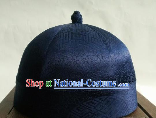 Chinese Traditional Handmade Qing Dynasty Prince Deep Blue Hat Ancient Drama Nobility Childe Headwear for Men