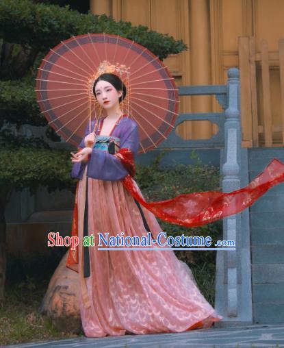 Traditional Chinese Tang Dynasty Royal Princess Replica Costumes Ancient Aristocratic Lady Pink Hanfu Dress for Women