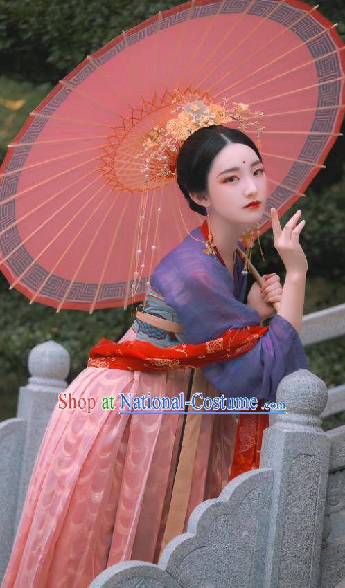 Traditional Chinese Tang Dynasty Royal Princess Replica Costumes Ancient Aristocratic Lady Pink Hanfu Dress for Women