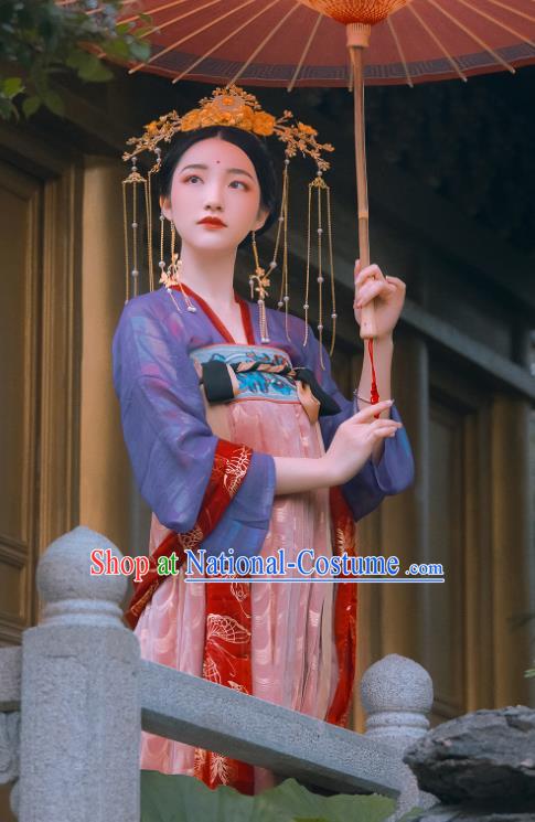 Traditional Chinese Tang Dynasty Royal Princess Replica Costumes Ancient Aristocratic Lady Pink Hanfu Dress for Women