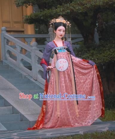 Traditional Chinese Tang Dynasty Royal Princess Replica Costumes Ancient Aristocratic Lady Pink Hanfu Dress for Women