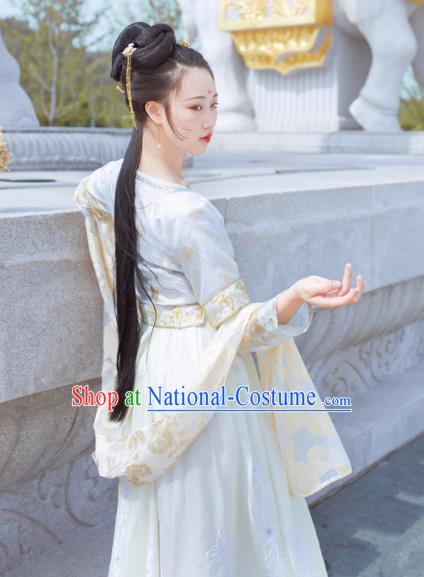 Traditional Chinese Tang Dynasty Court Lady Replica Costumes Ancient Palace Princess White Hanfu Dress for Women