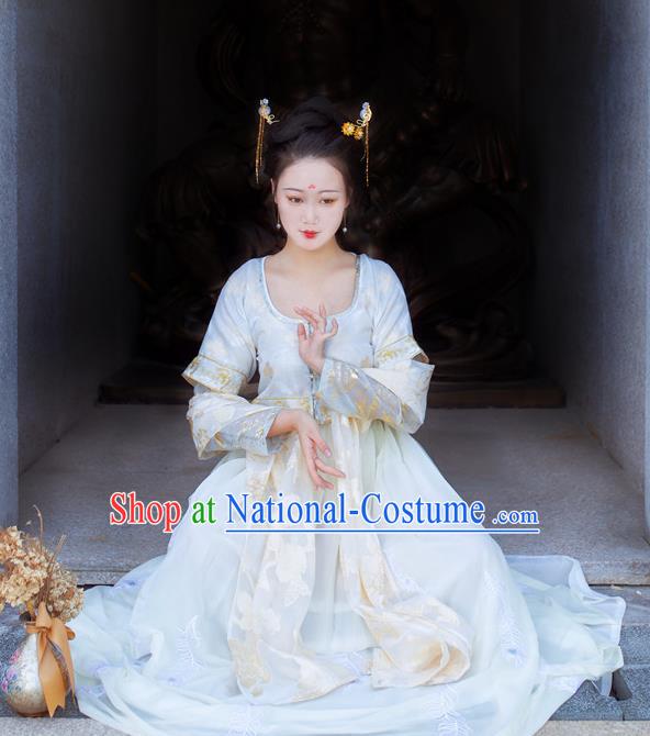 Traditional Chinese Tang Dynasty Court Lady Replica Costumes Ancient Palace Princess White Hanfu Dress for Women