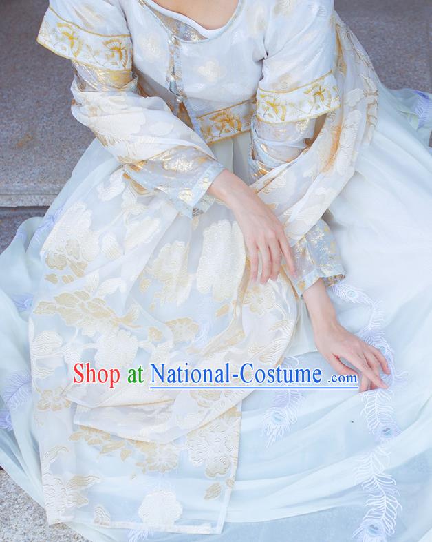 Traditional Chinese Tang Dynasty Court Lady Replica Costumes Ancient Palace Princess White Hanfu Dress for Women