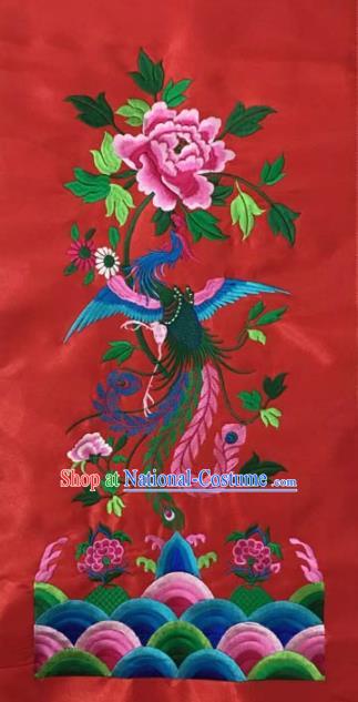 Chinese Traditional Embroidery Cloth Accessories National Embroidered Phoenix Peony Red Dress Patch