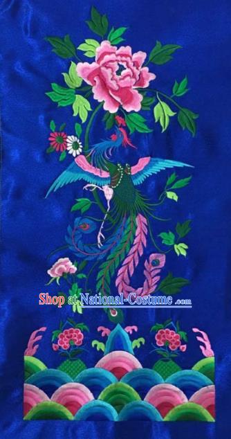 Chinese Traditional Embroidery Cloth Accessories National Embroidered Phoenix Peony Blue Dress Patch