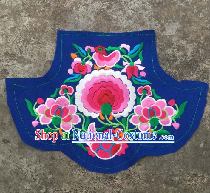 Chinese Traditional National Embroidered Peony Lotus Blue Dress Patch Embroidery Cloth Accessories