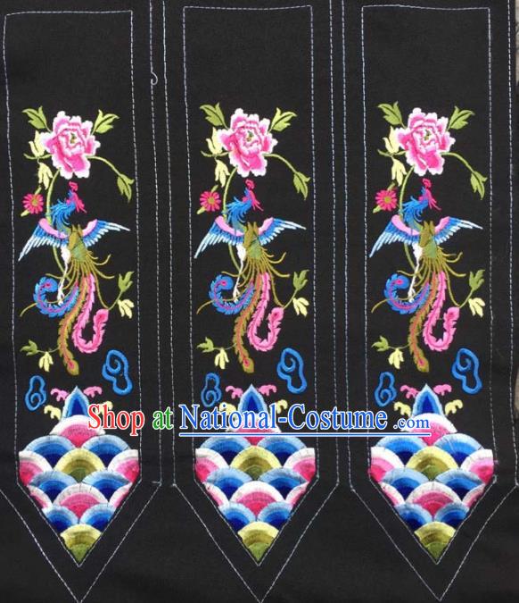 Chinese Traditional National Embroidered Phoenix Peony Black Applique Dress Patch Embroidery Cloth Accessories