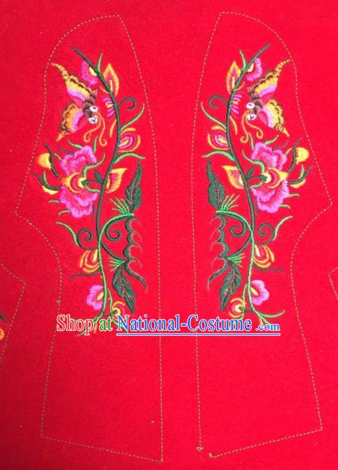 Chinese Traditional National Embroidered Peony Red Applique Dress Patch Embroidery Cloth Accessories