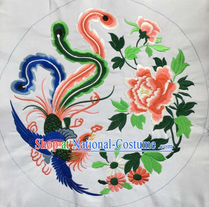 Chinese Traditional National Embroidered Phoenix Peony White Applique Dress Patch Embroidery Cloth Accessories