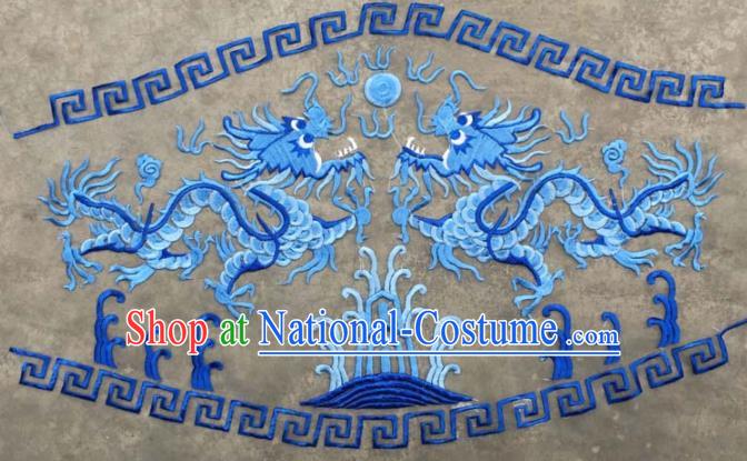 Chinese Traditional National Embroidered Blue Dragons Applique Dress Patch Embroidery Cloth Accessories