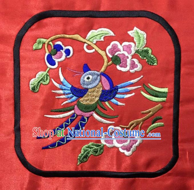 Chinese Traditional National Embroidered Flower Bird Red Applique Dress Patch Embroidery Cloth Accessories